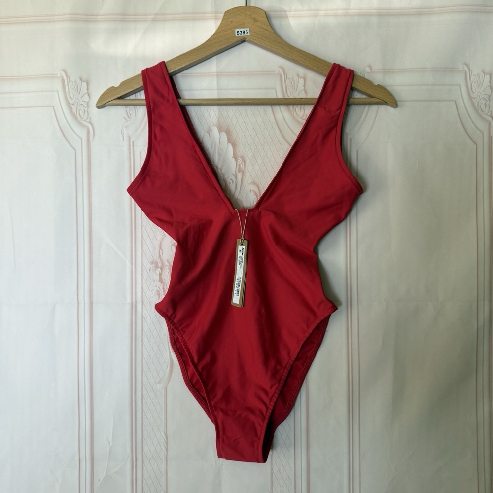 SKIMS Iconic Swim Squareneck One Piece Carmine Red Size S $94 NWT